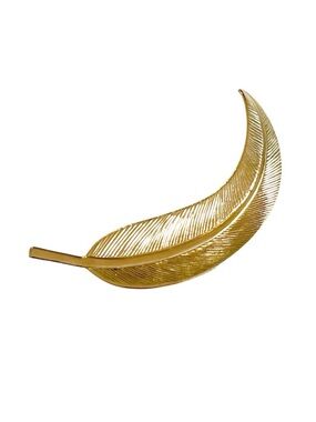 Gold Tone Feather Leaf Brooch Shoulder Pin